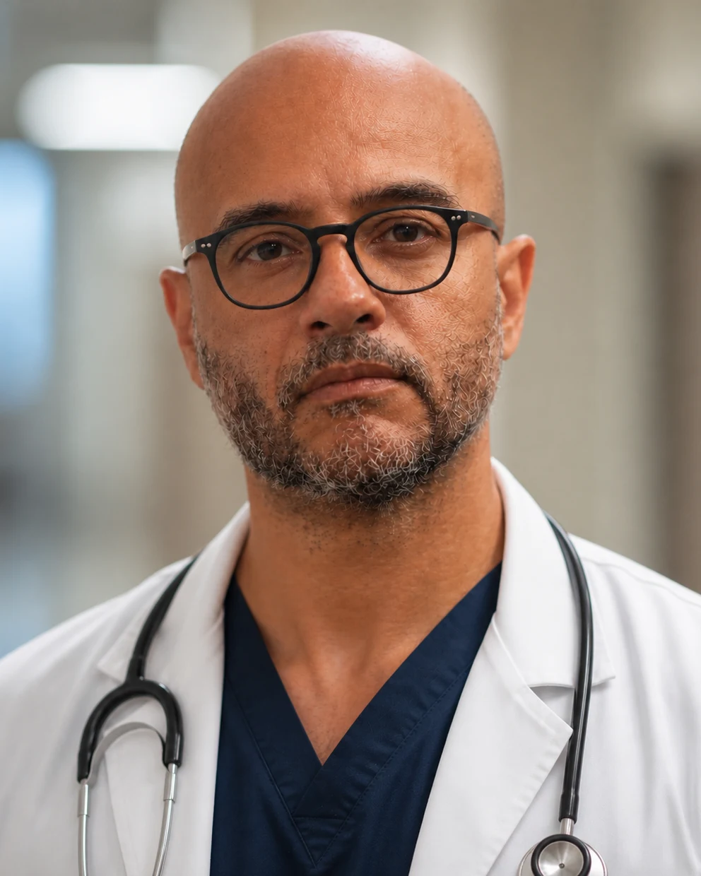 Panisse Maurice Padilla, biomedical educator, in a teaching-hospital corridor.